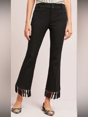 Anthropologie Black Essential Crop Flare Fringe Hem Pants